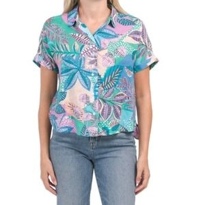Vintage 90s Cynthia Rowley Women's 100% Linen Floral Tropical  Shirt